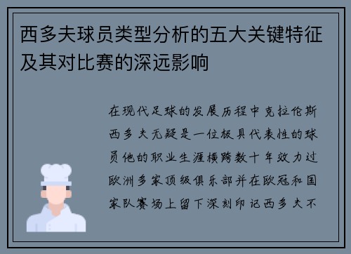 西多夫球员类型分析的五大关键特征及其对比赛的深远影响 西多夫球员类型分析的五大关键特征及其对比赛的深远影响